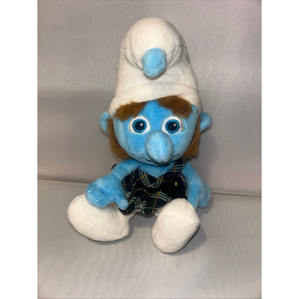 The Smurfs Gutsy Smurf Plush Stuffed Animal Toy in Plaid Kilt Scottish Outfit